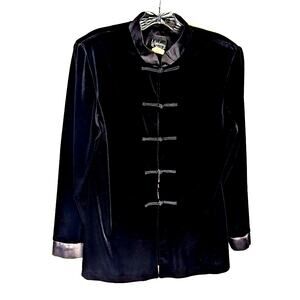 Vtge Whirlaway frocks velvet Jacket Satin cuffsand frog closures collarSz14p 80s